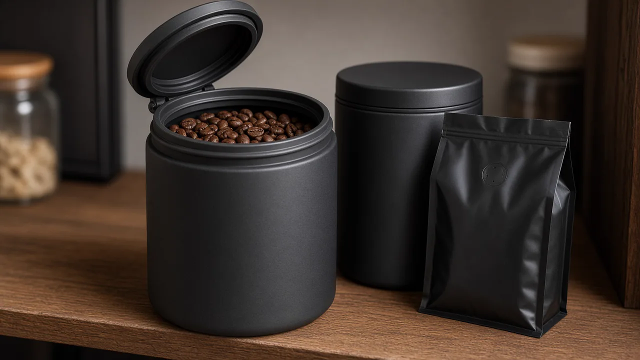 Botes opacos herméticos y bolsa al vacío para guardar café