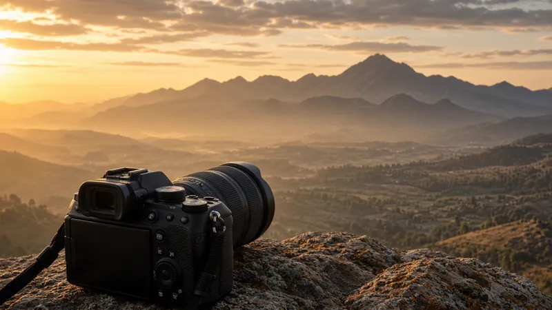 Cámara fotográfica lista para un paisaje