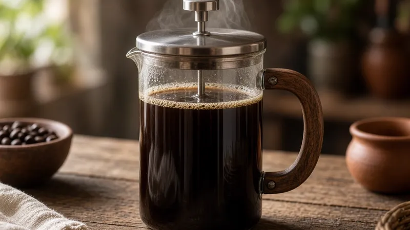 Prensa francesa con café listo para servir