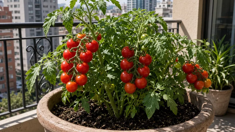 Tomates cherry maduros en la planta