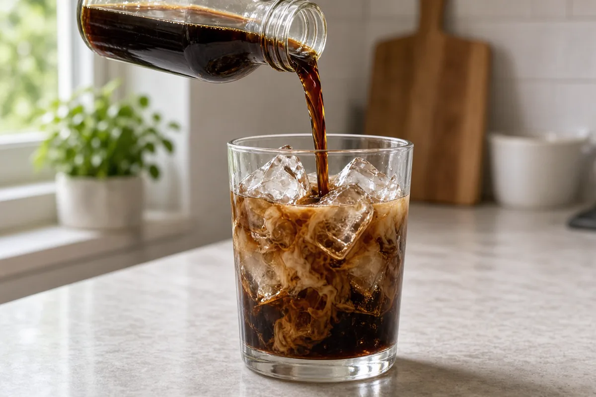 Café frío en vaso transparente