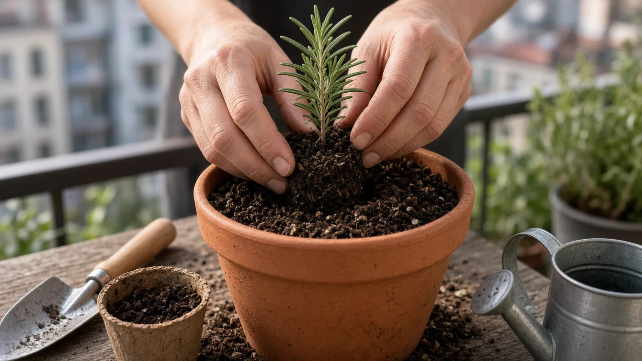 Trasplante de hierbas aromáticas en macetas