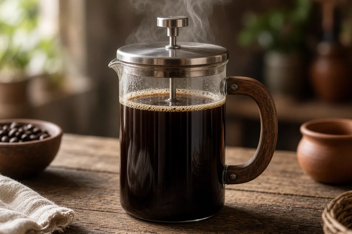 Prensa francesa con café listo para servir
