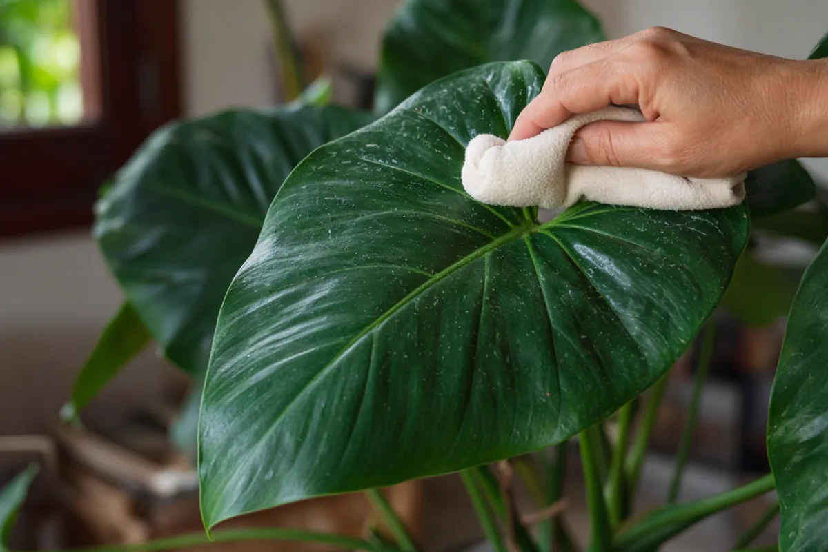 Hojas verdes de plantas de sombra